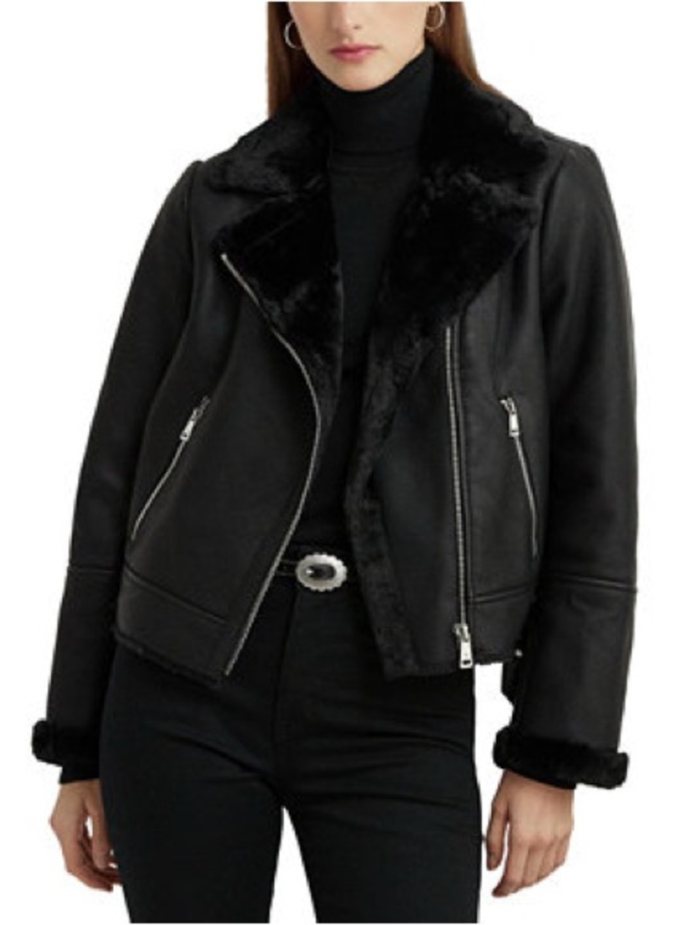 NWT Vigoss Black Faux Shearling Moto Jacket Size Medium